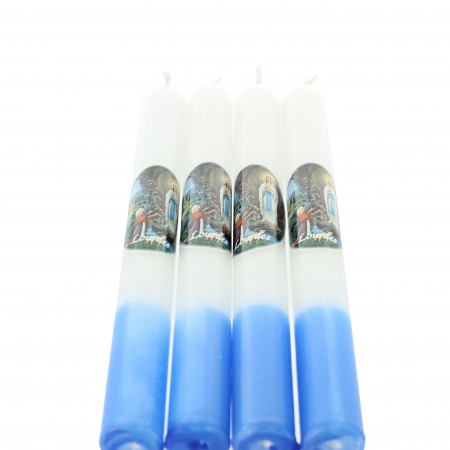 Set of 4 white and blue candles of the Apparition of Lourdes 2x19cm