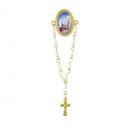 Chapelet dizainier pin's avec une médaille de l'Apparition de Lourdes et chaîne dorée