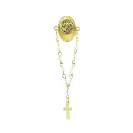Chapelet dizainier pin's avec une médaille de l'Apparition de Lourdes et chaîne dorée