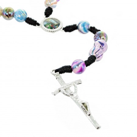 Lourdes Rosary black rope with mutlicolor beads