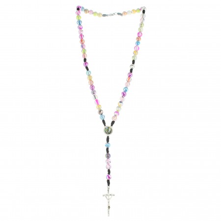 Lourdes Rosary black rope with mutlicolor beads