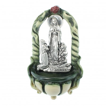 Acquasantiera in resina verde dell'Apparizione di Lourdes