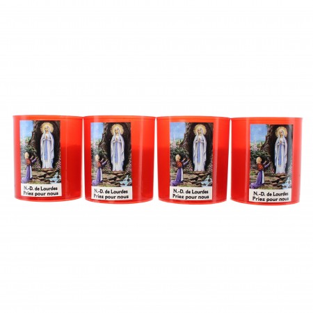 Lot de 4 bougies rouges Notre Dame de Lourdes 6cm 20h