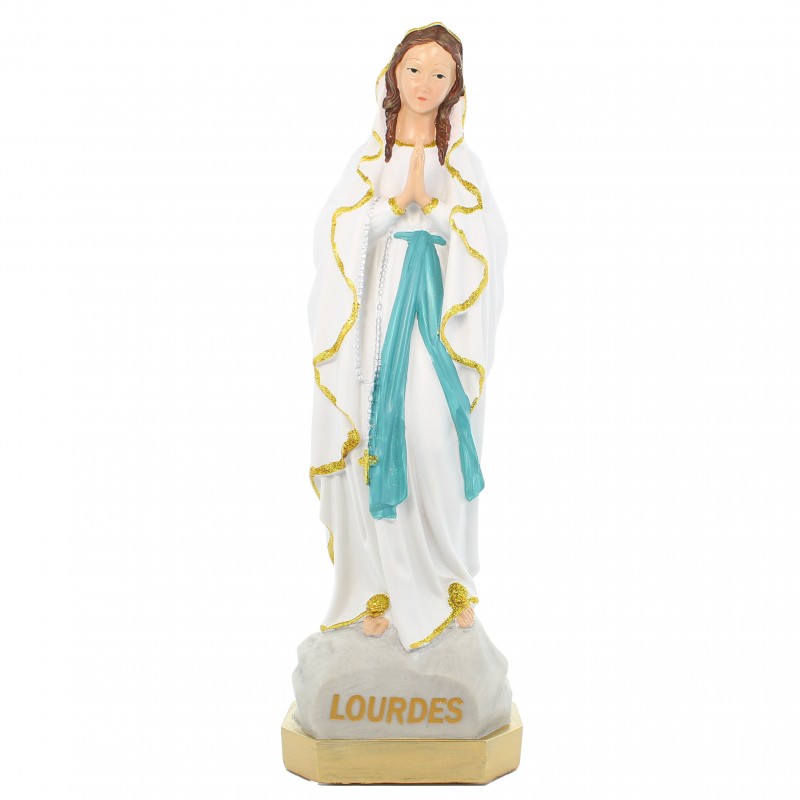Statua Nostra Signora di Lourdes da 40 cm con bordo in glitter dorato , resina