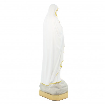 Statue de Notre Dame de Lourdes avec liseret pailleté doré en résine de 60cm
