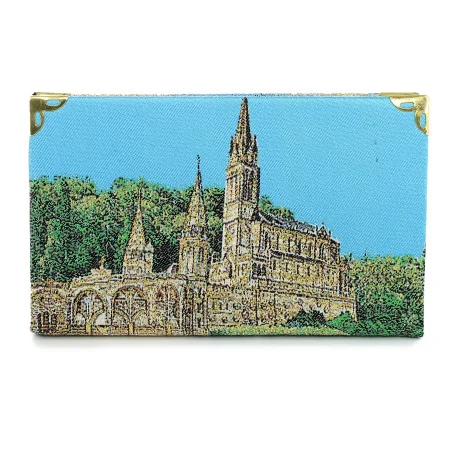 Bloc notes Notre Dame de Lourdes avec couverture en tissu brodé de fil doré