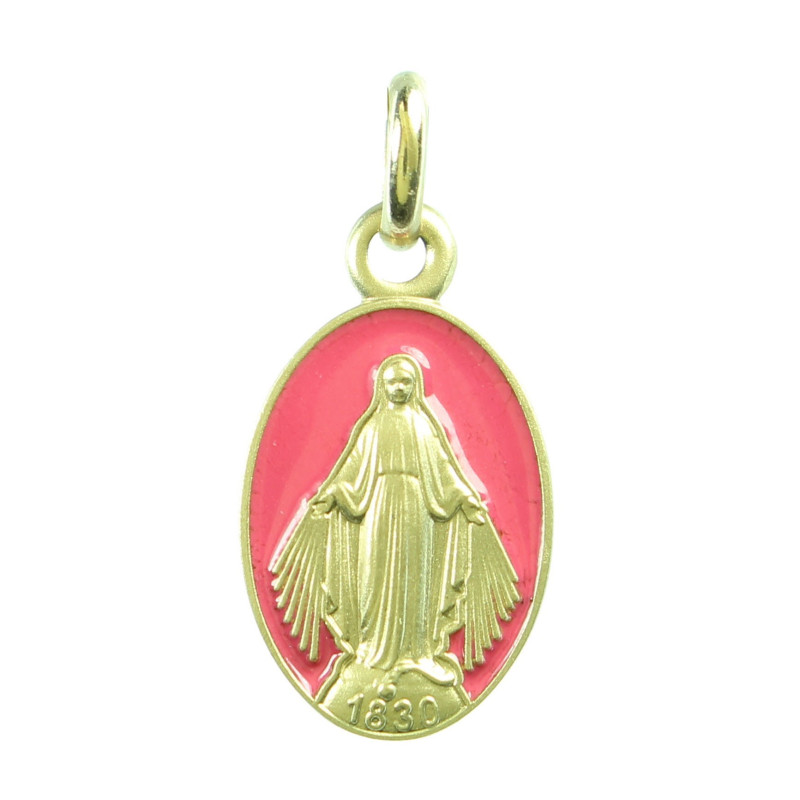 Médaille Vierge Première Communion En Or 9 Carats - Bicolore, 16 Mm, Zircone, Pour Fille Ou Garçon