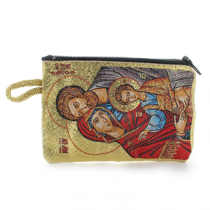 Rosary case in gilded thread 10x7 cm decorated with the Holy Family