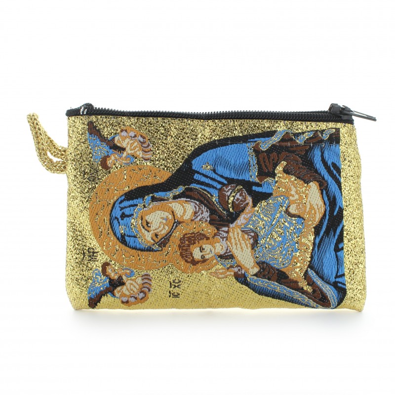 Rosary case in gilded thread 10x7 cm decorated with the Blue Madonna