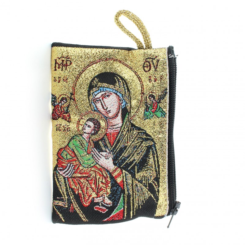 Gold wire rosary case 10x7 cm decorated with the Black Madonna