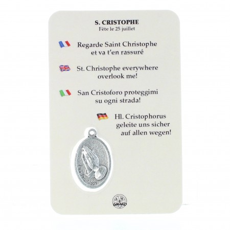 Carte Prière de Saint Christophe avec Médaille