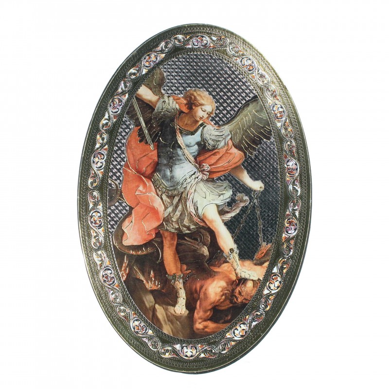 Cadre ovale Saint Michel sur bois de 18x12cm