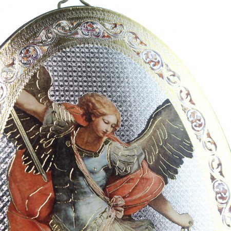 Cadre ovale Saint Michel sur bois de 18x12cm