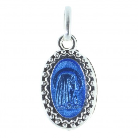 Medaglia metallo argentato glitterato e Apparizione di Lourdes