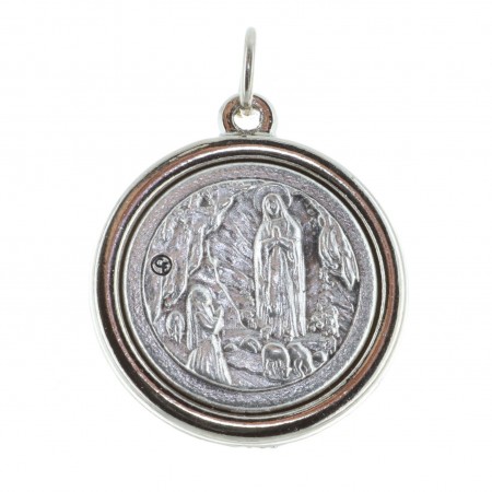 Medaglia spessa metallo argentato Apparizione di Lourdes e ritratto Madonna
