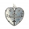 Silver medal of Our Lady of Lourdes in the shape of a heart, silver plated