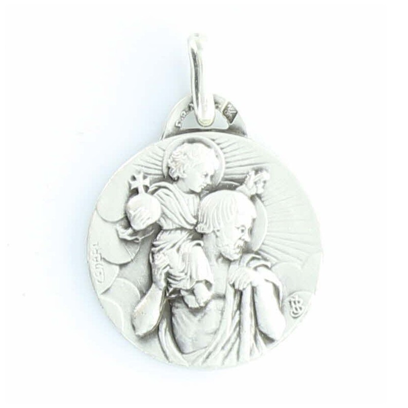 Medaglia d'argento di San Cristoforo e Gesù Bambino 18mm