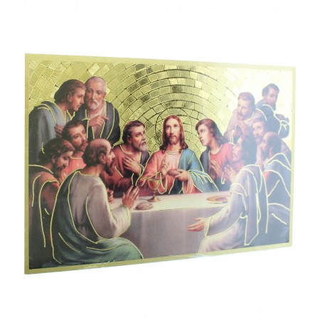 Targa in legno dell'Ultima Cena su sfondo a mosaico 11x16cm