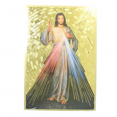 Plaquette en bois de Jésus Miséricordieux sur fond mosaïque 16x11cm