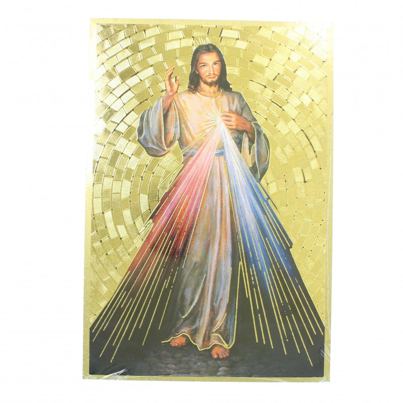 Targa in legno di Gesù Misericordioso su sfondo a mosaico 16x11cm