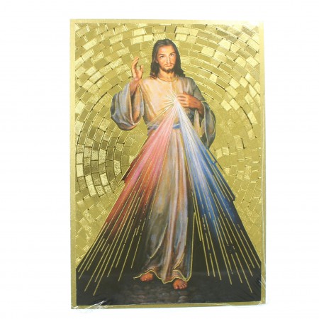 Targa in legno di Gesù Misericordioso su sfondo a mosaico 16x11cm