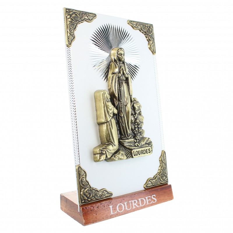 Cadre à poser de l'Apparition de Lourdes dorée sur plaque argentée 7,5x14cm