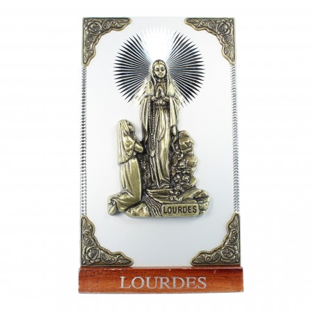 Apparizione di Lourdes cornice dorata su lastra metallica 7,5x14 cm