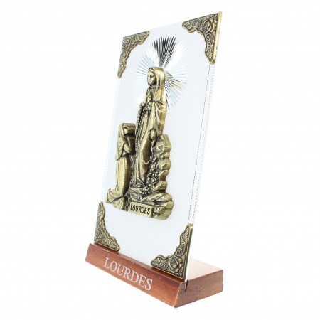 Apparizione di Lourdes cornice dorata su lastra metallica 7,5x14 cm