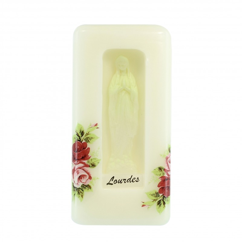Cubic candle of Our Lady of Lourdes 7x7x15cm