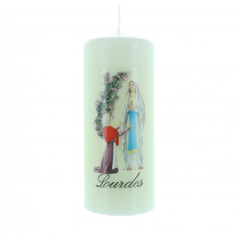 Bougie couleur ivoire avec motif Apparition de Lourdes - Lueur sacrée et  dévotion