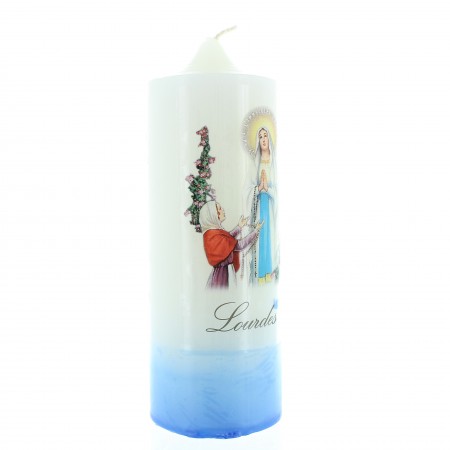 Candela bianca con motivo dell'Apparizione di Lourdes 6x15cm