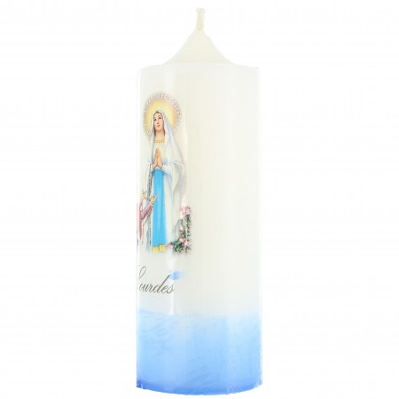 6x15cm White candle with Apparition of Lourdes motif