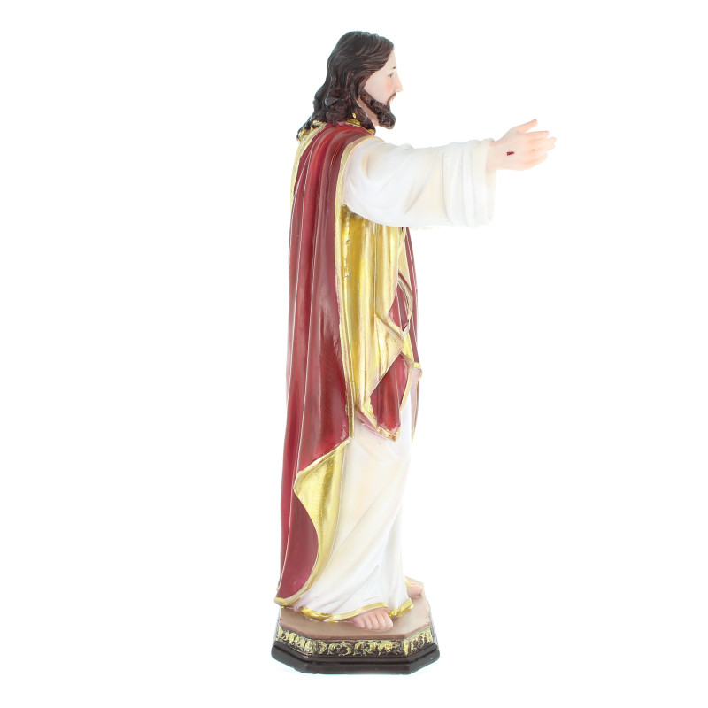 Statue Jésus Sacré-Cœur En Résine - Hauteur 8,3 Pouces (21 Cm) - Couleurs Rouge Et Blanc - Décoration Religieuse