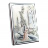 Cadre de l'Apparition de Lourdes colorisée en métal argenté sur bois 5x7cm