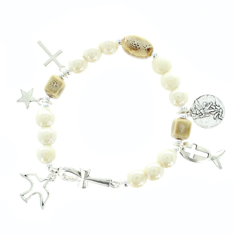 Elastic ceramic bracelet with St Michael medal