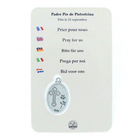 Padre Pio Prayer card with a medal