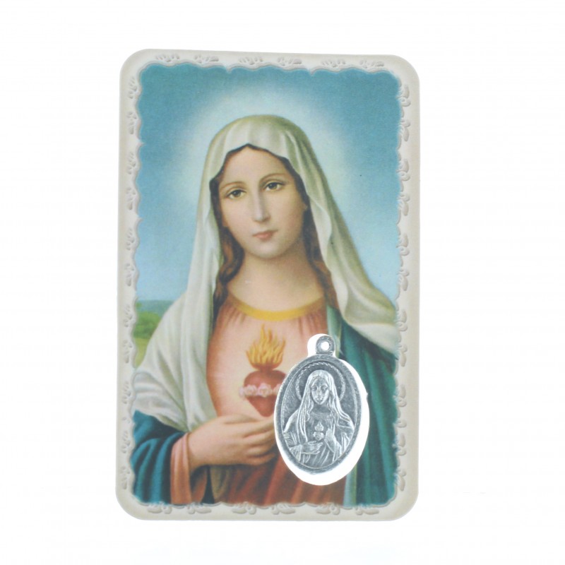 The Immaculate Heart of Mary Prayer card with a medal