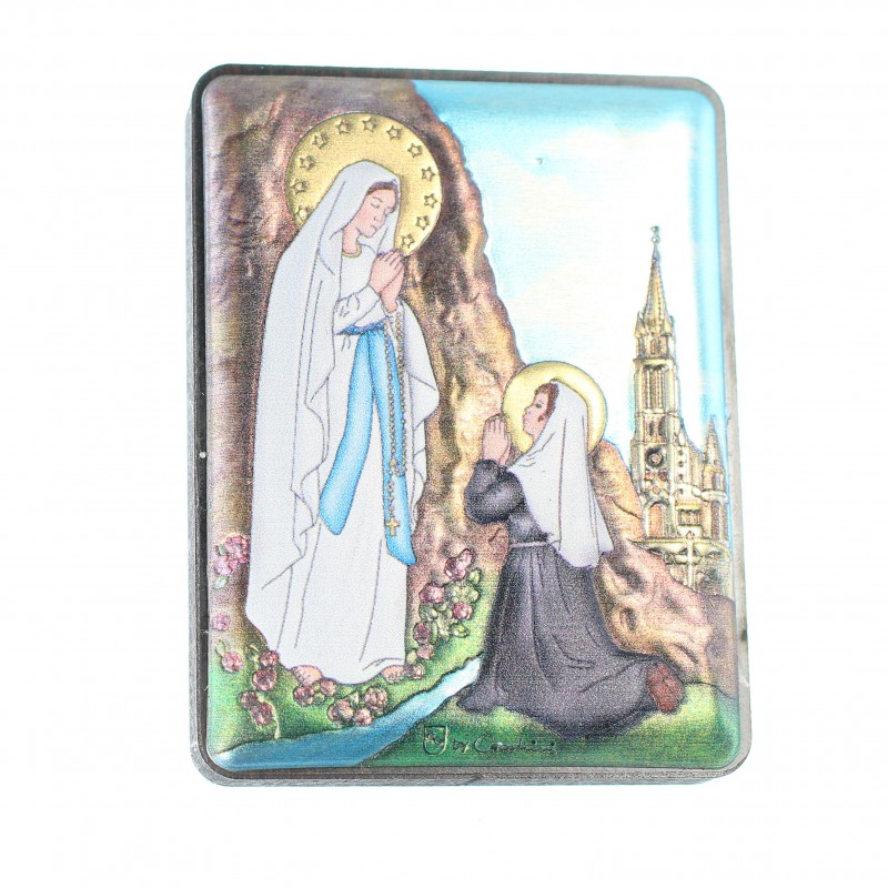 Wooden frame of the Apparition of Lourdes in colour 5x7cm