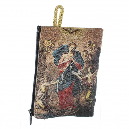 Rosary case in gilded thread 10x7 cm decorated with Mary Untier of Knots