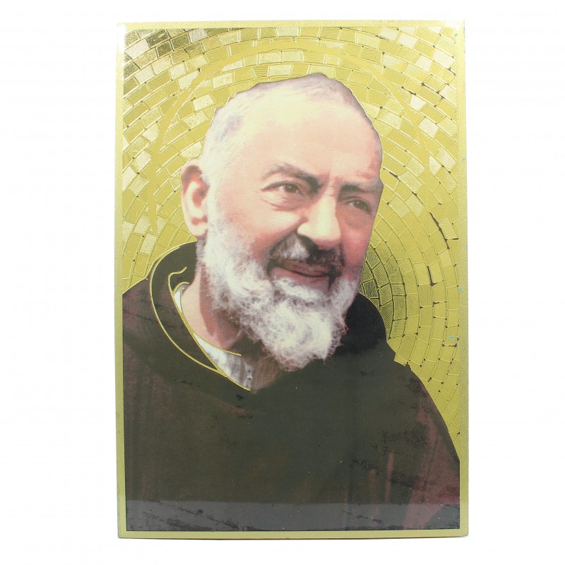 Frame of Padre Pio in wood and mosaic effect 15x10cm