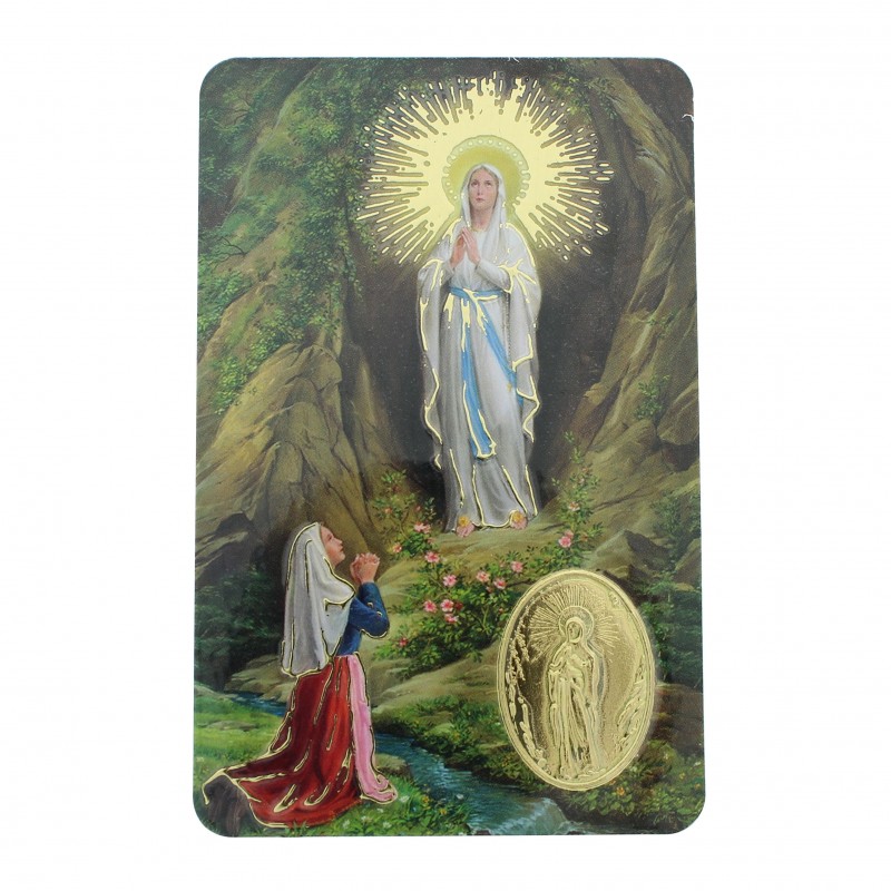 Apparition prayer card with medal
