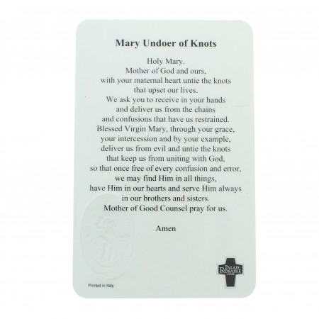 Mary Untier of Knots prayer card with medal