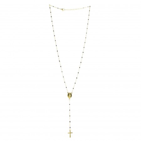 Chapelet en acier doré avec des perles noires