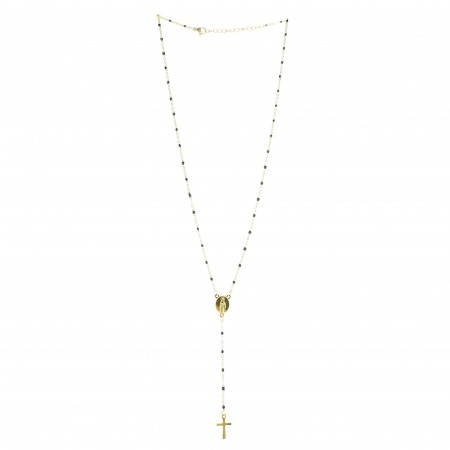 Gold-plated steel rosary with black beads