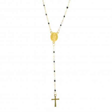 Gold-plated steel rosary with black beads