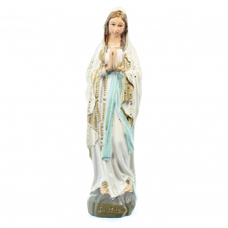 Nostra Signora di Lourdes con paillettes in resina 10cm