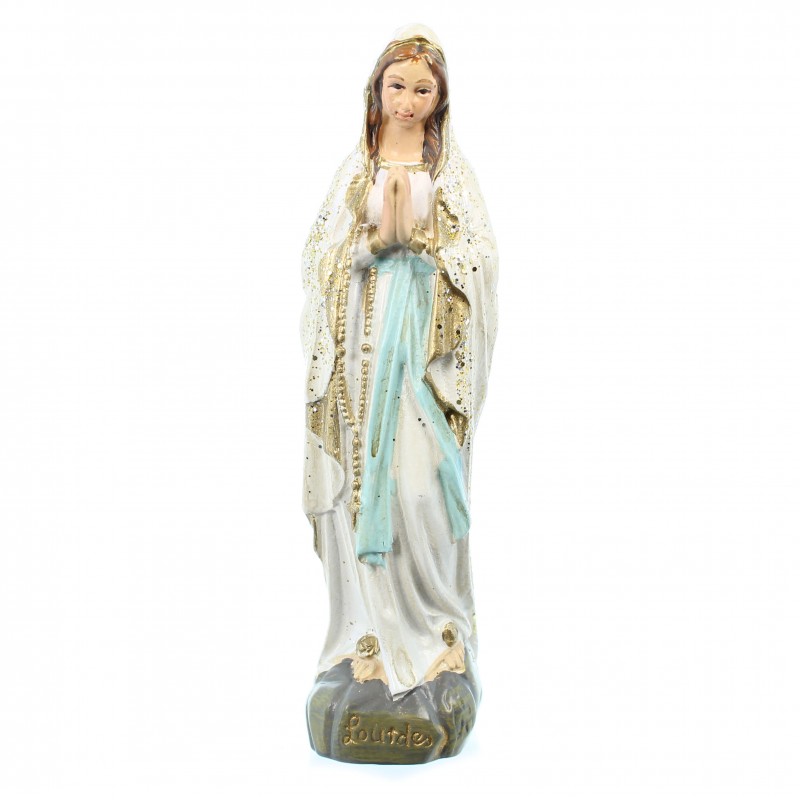 Statue Notre Dame de Lourdes à paillettes en résine 10cm