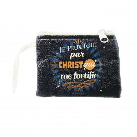 Porte monnaie "Je peux tout par Christ qui me fortifie" 9x11cm
