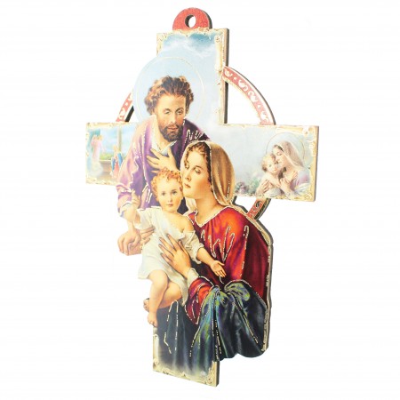 Holy Family wooden cross 10x15cm