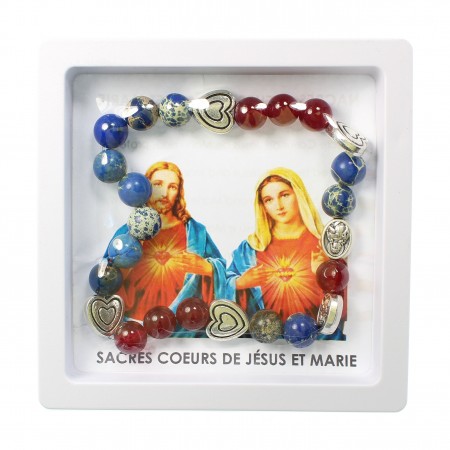 Bracelet du Sacré Coeur de Jésus et Marie en pierre avec sa boite